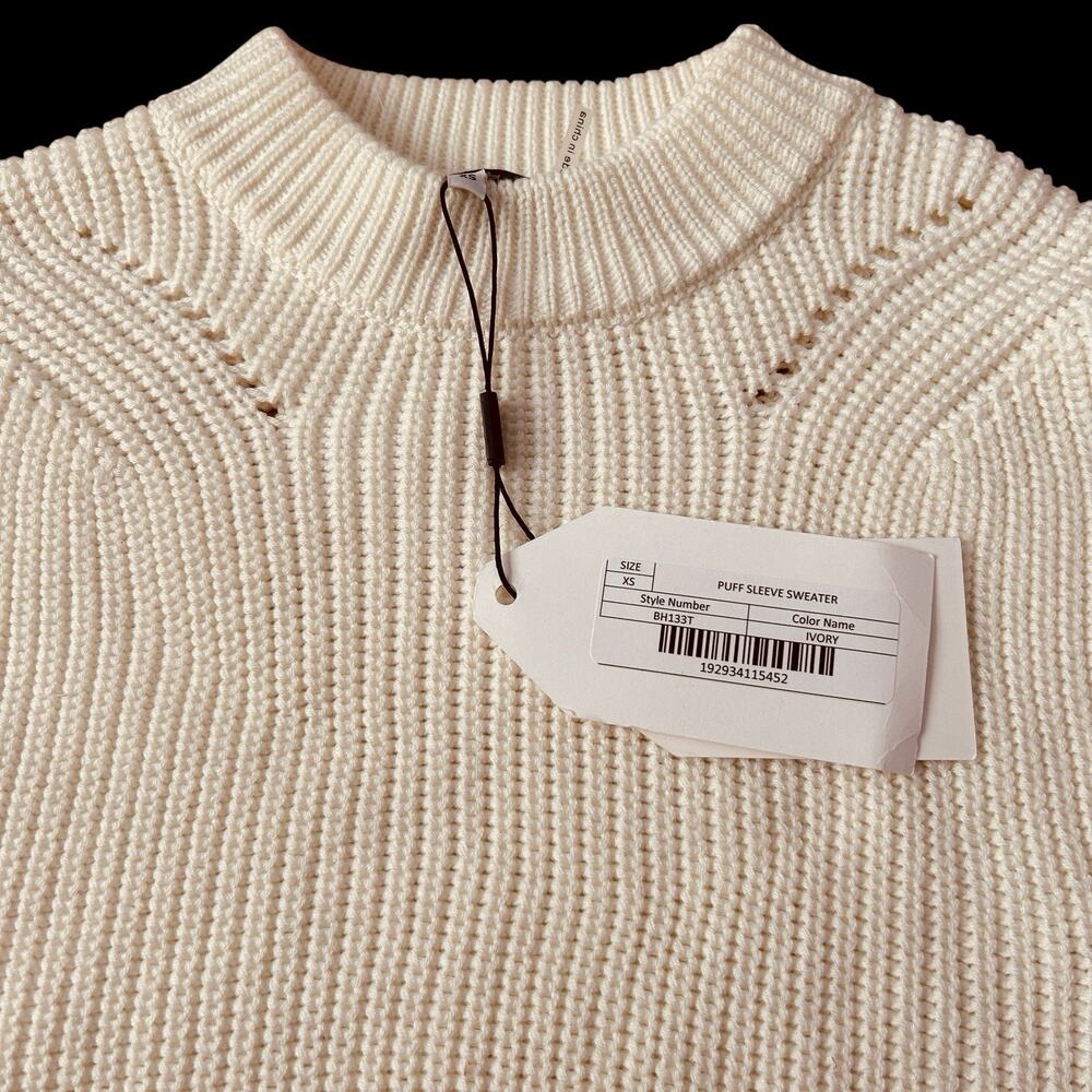 Anthropologie English Factory Women’s Ivory Ribbed Preppy Puff Sleeve Sweater XS - Picture 9 of 16